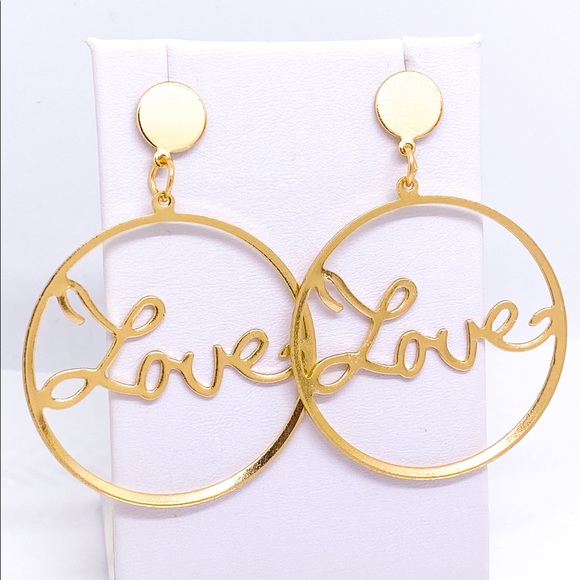 2 Pair Silver & Gold Love Hoop Earrings - Picture 5 of 10